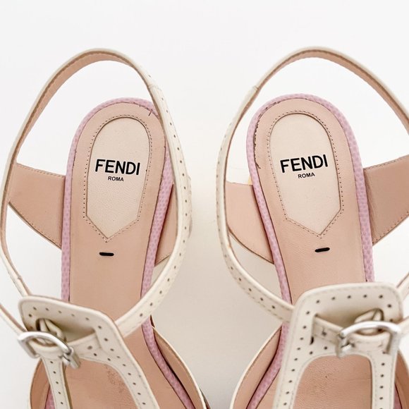 Fendi Chameleon Pumps EU 36 US 6 Cream Yellow Mary Jane Block Mid Heel Sandal - Picture 4 of 13